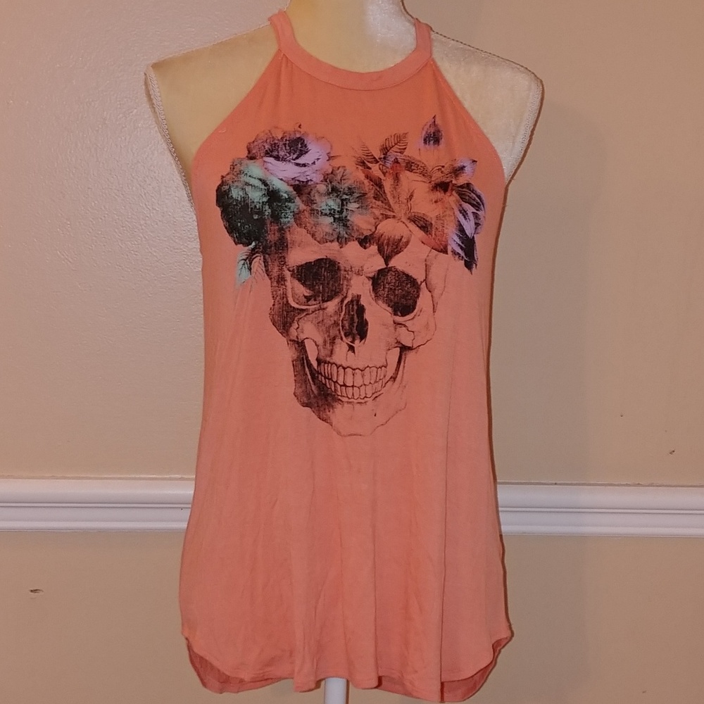 New Coral Soft Skull Flower Flowy Top Shirt